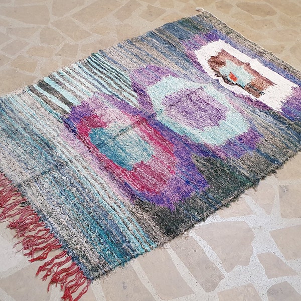 Moroccan colorful boucherouite berber boho rug, 3X5 rug, berber rug, morocco rug, Marokko Teppich, Alfombra maroqui