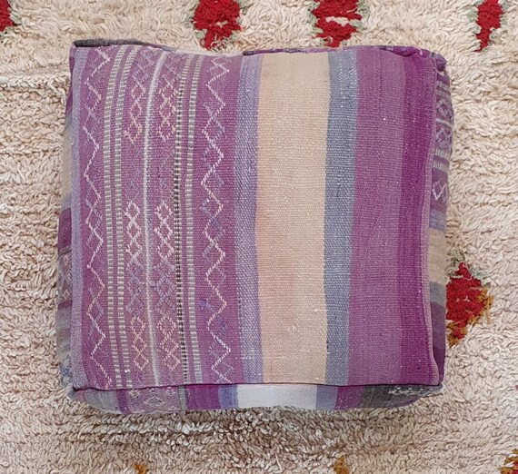 【希少・手織り】モロッコ製 ベルベルラグ／ハンドメイド・未使用 ヴィンテージ ベルベルラグ フロアピロー：手織りモロッコ風クッション