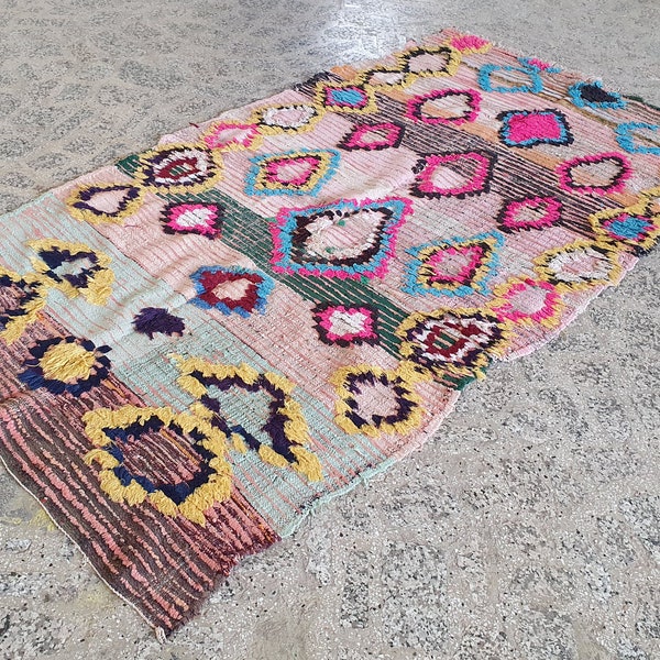 Vintage Moroccan colorful berber bohemian Boujaad 3'8'' X 7'2'' rug, wool rug, Tapis marocain, marokko Teppich, Alfombra Marroquí