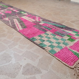 Vintage Berber Wool Runner Rug: 2&#39;5&#39;&#39; X 11&#39;3&#39;&#39; Handmade Moroccan Boho Rug