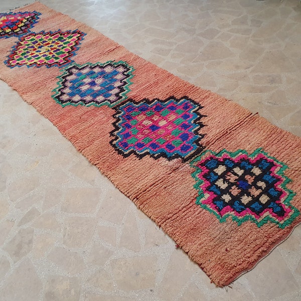 Vintage colorful Moroccan runner rug, 3'1'' X 12'2'' runner rug, boho rug, berber rug, wool rug, handmade rug, runner rug for hallway