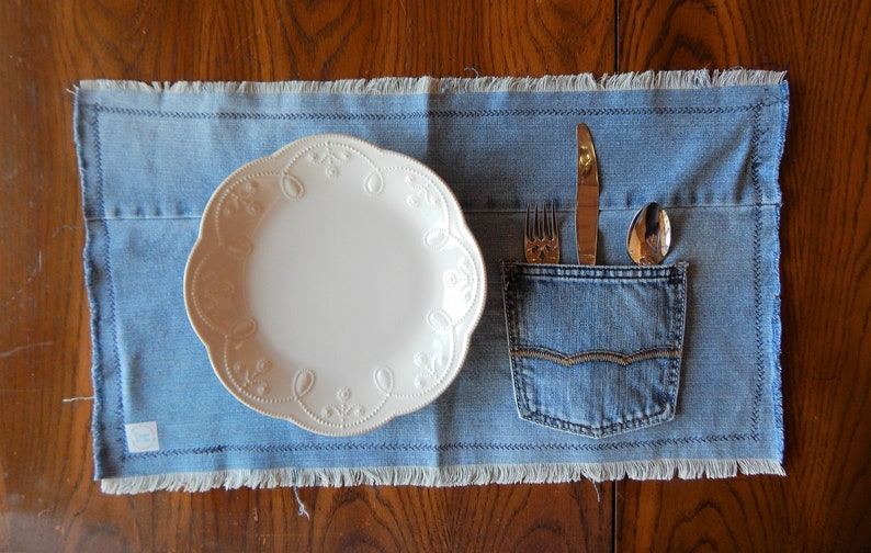 Set of 4 Blue Jean Placemats Denim Placemats Set of 4 Etsy