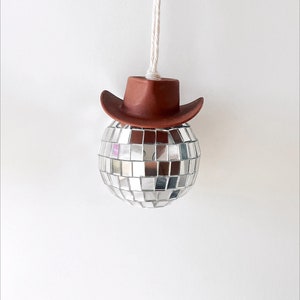 Brown Disco Cowboy Car Charm Hanging Accessory Cowgirl, Disco Ball, Car Decor, Rear View Mirror, Cowboy Hat, Christmas Tree Ornament image 2