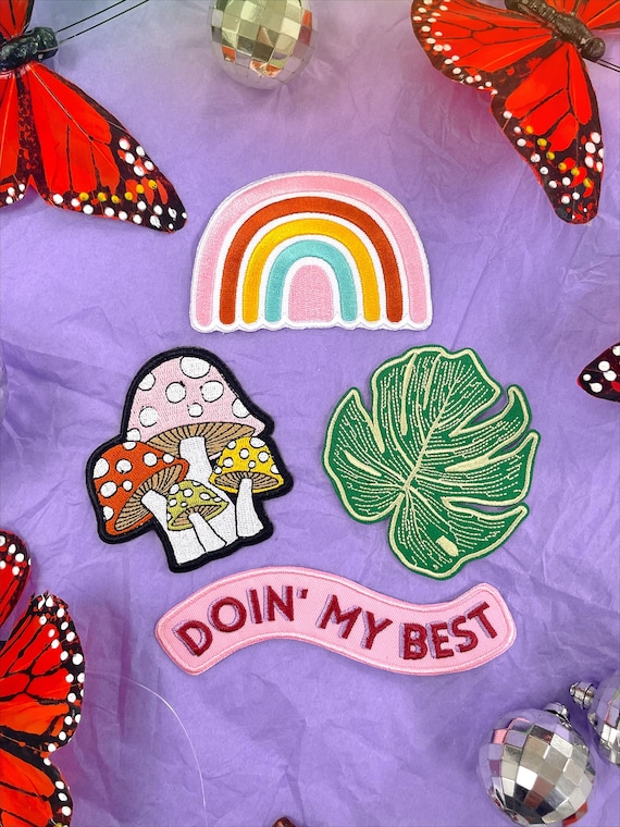 Embroidered Iron-on Patches Rainbow, Monstera Leaf, Doing My Best