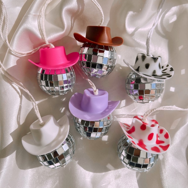 Cow Print - Disco Cowboy Car Charm Hanging Accessory - Disco Ball Hanger, Car Decor, Rear View Mirror, Christmas Ornaments, Christmas Gift