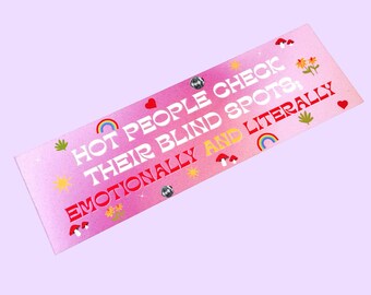 Hot People Check Their Blind Spots – Funny Car Magnet | Emotional Awareness Bumper Magnet | Retro Pink Driving Accessory | Therapy