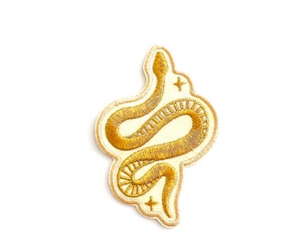 Metallic Gold Snake Embroidered Iron-on Patch, Trendy, Cute Gift Ideas, Reputation, Snake Patch, Gold Snake, Taylor Swift Patch, Patches