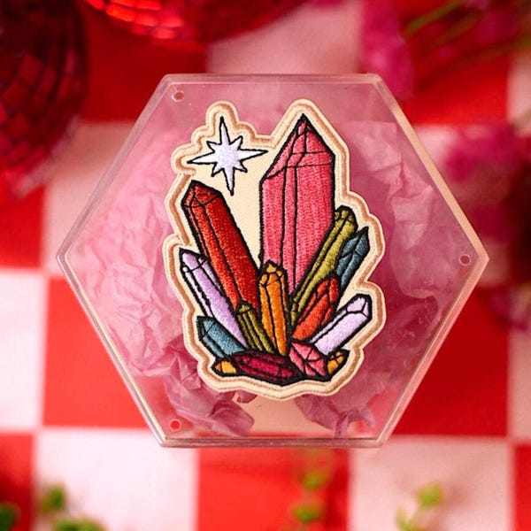 Rainbow Crystal Embroidered Iron-On Patch, Trendy Gift