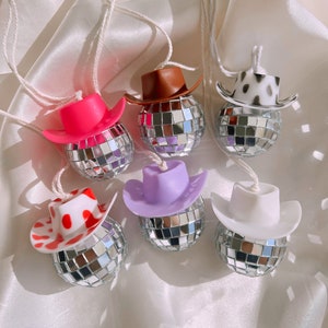 Brown - Disco Cowboy Car Charm Hanging Accessory - Cowgirl, Disco Ball, Car Decor, Rear View Mirror, Cowboy Hat, Christmas Tree Ornament