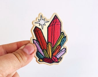 Rainbow Crystals Embroidered Iron-on Patch, Trendy, Colorful Gifts, Iron On Patch, Crystal Patch, Cute Patches, Small Gift Ideas