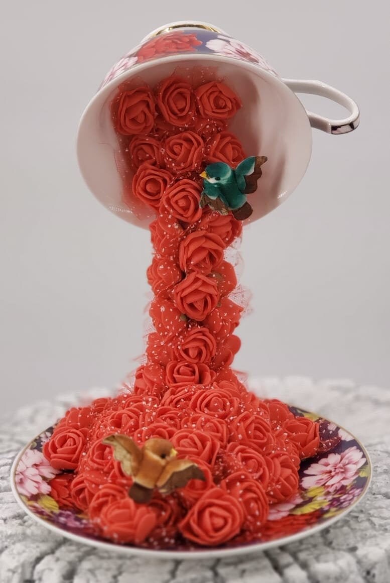 Floating Teacup Waterfall Pouring Foam Flowers Gift Home Décor Etsy