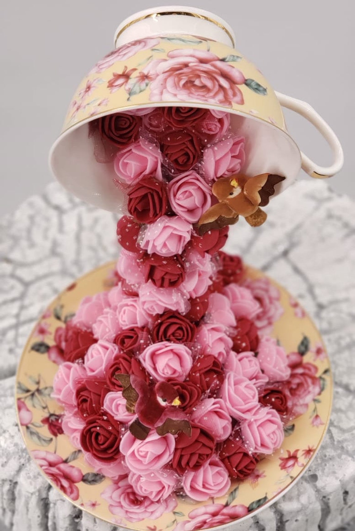 Floating Teacup Waterfall Pouring Foam Flowers Gift Home Décor Etsy