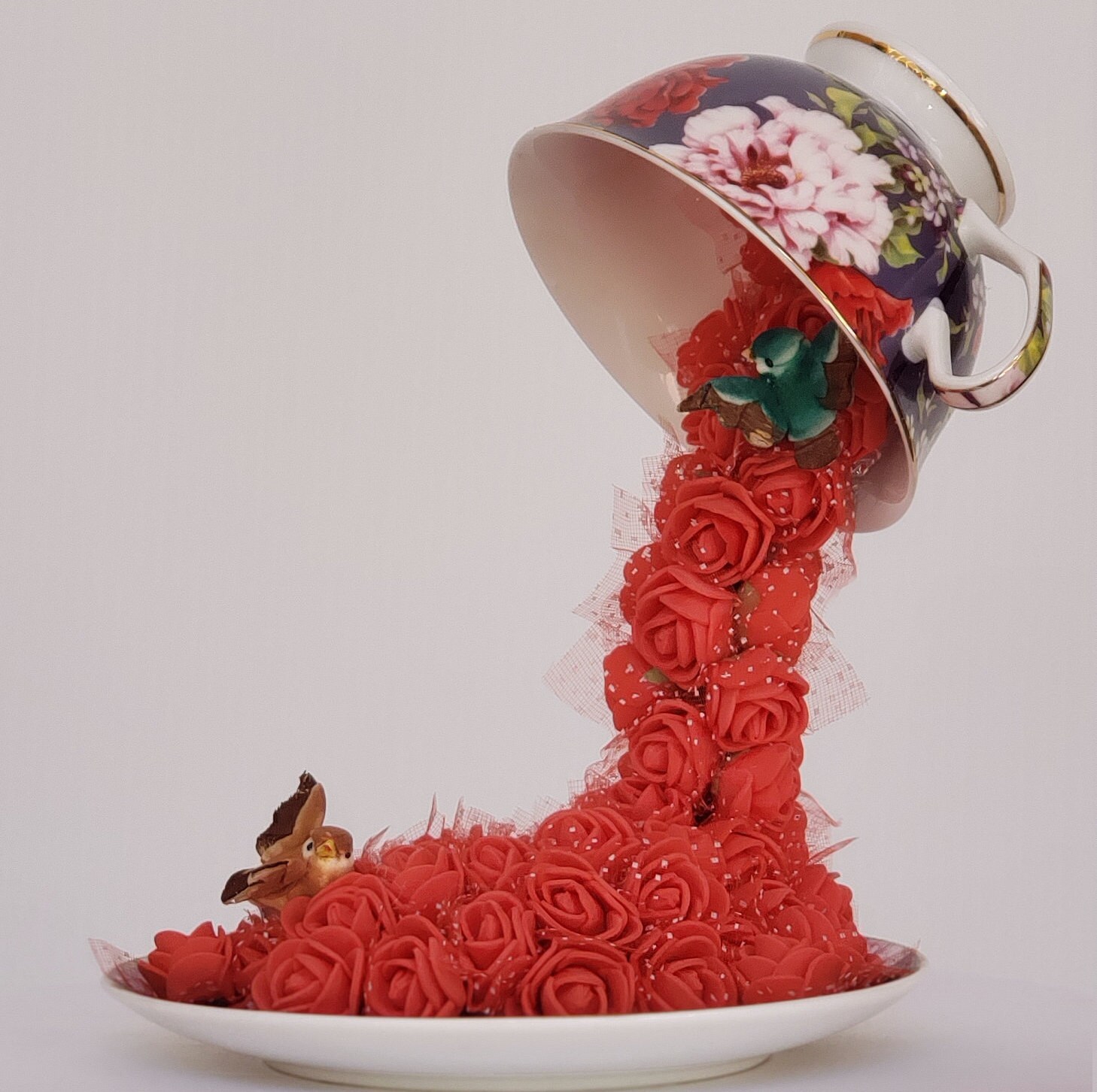 Floating Teacup Waterfall Pouring Foam Flowers Gift Home Décor Etsy