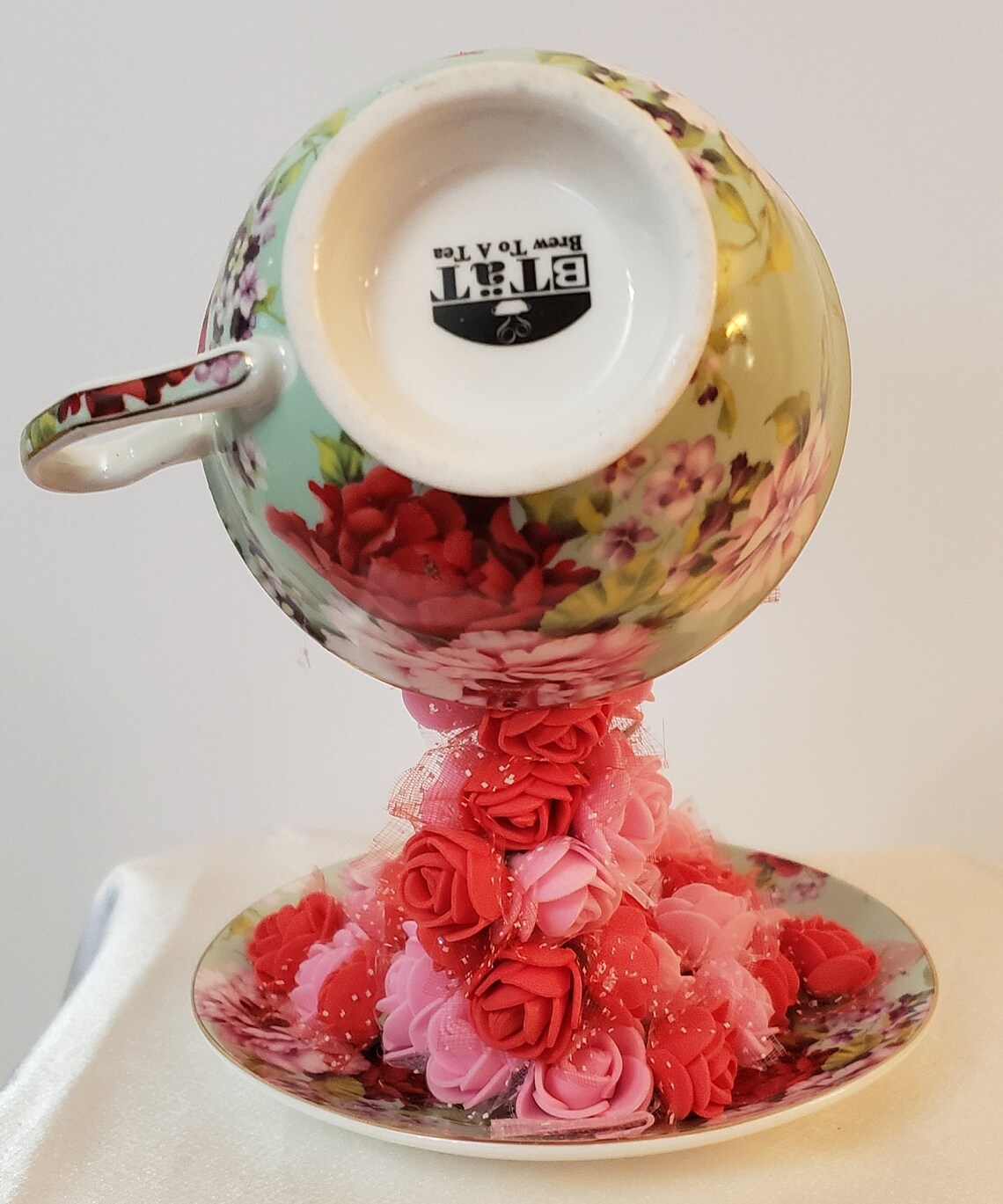 Floating Teacup Waterfall Pouring Foam Flowers Gift Home Décor Etsy
