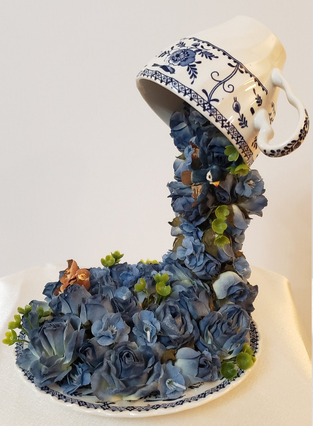 Floating Teacup Waterfall Pouring Foam Flowers Gift Home Décor Etsy