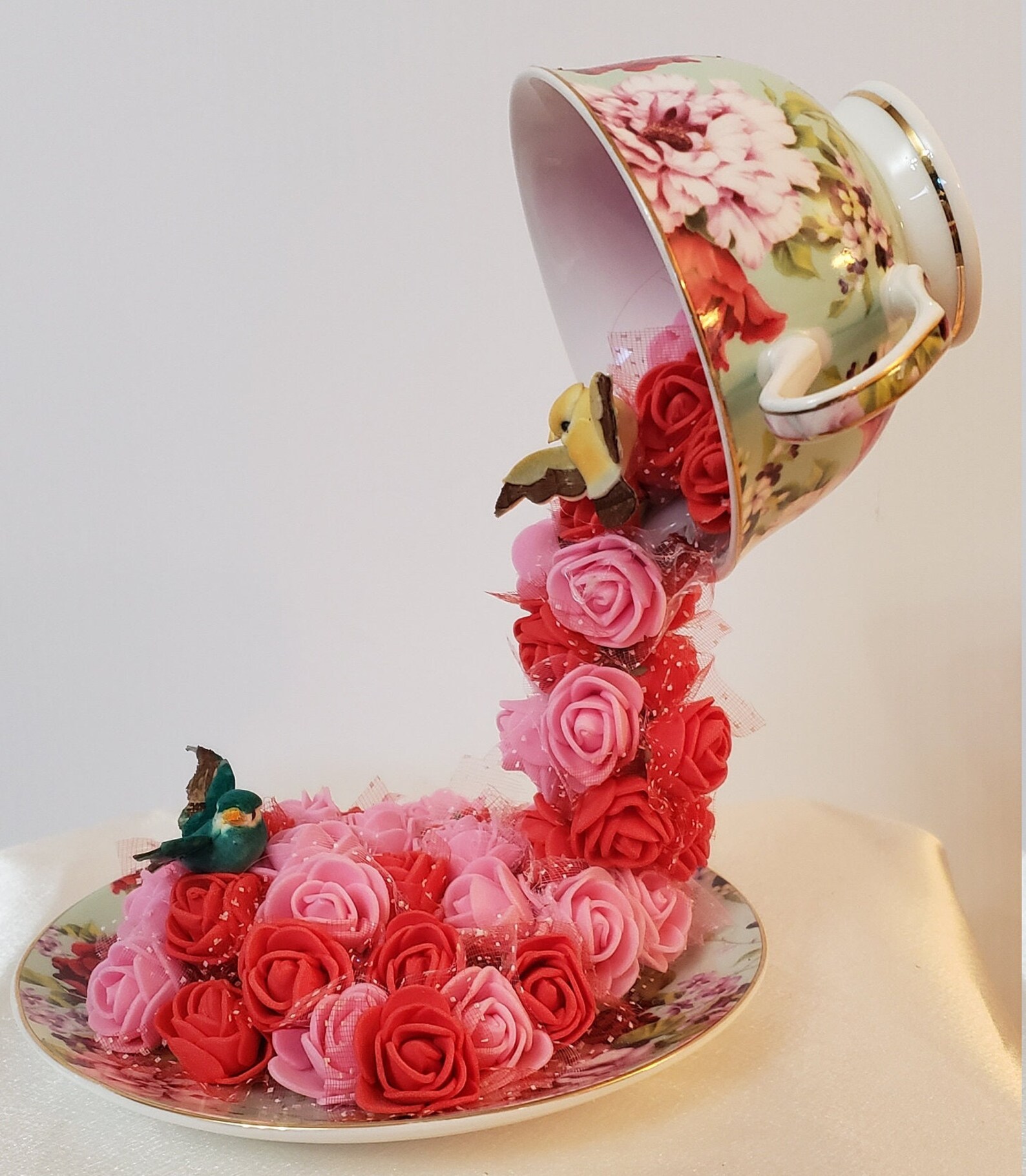 Floating Teacup Waterfall Pouring Foam Flowers Gift Home Décor Etsy