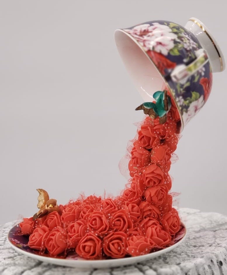 Floating Teacup Waterfall Pouring Foam Flowers Gift Home Décor Etsy