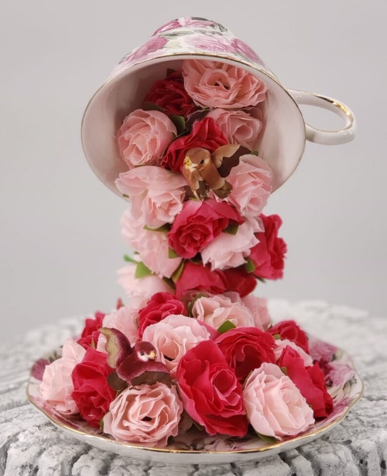 Floating Teacup Waterfall Pouring Artificial Flowers Etsy