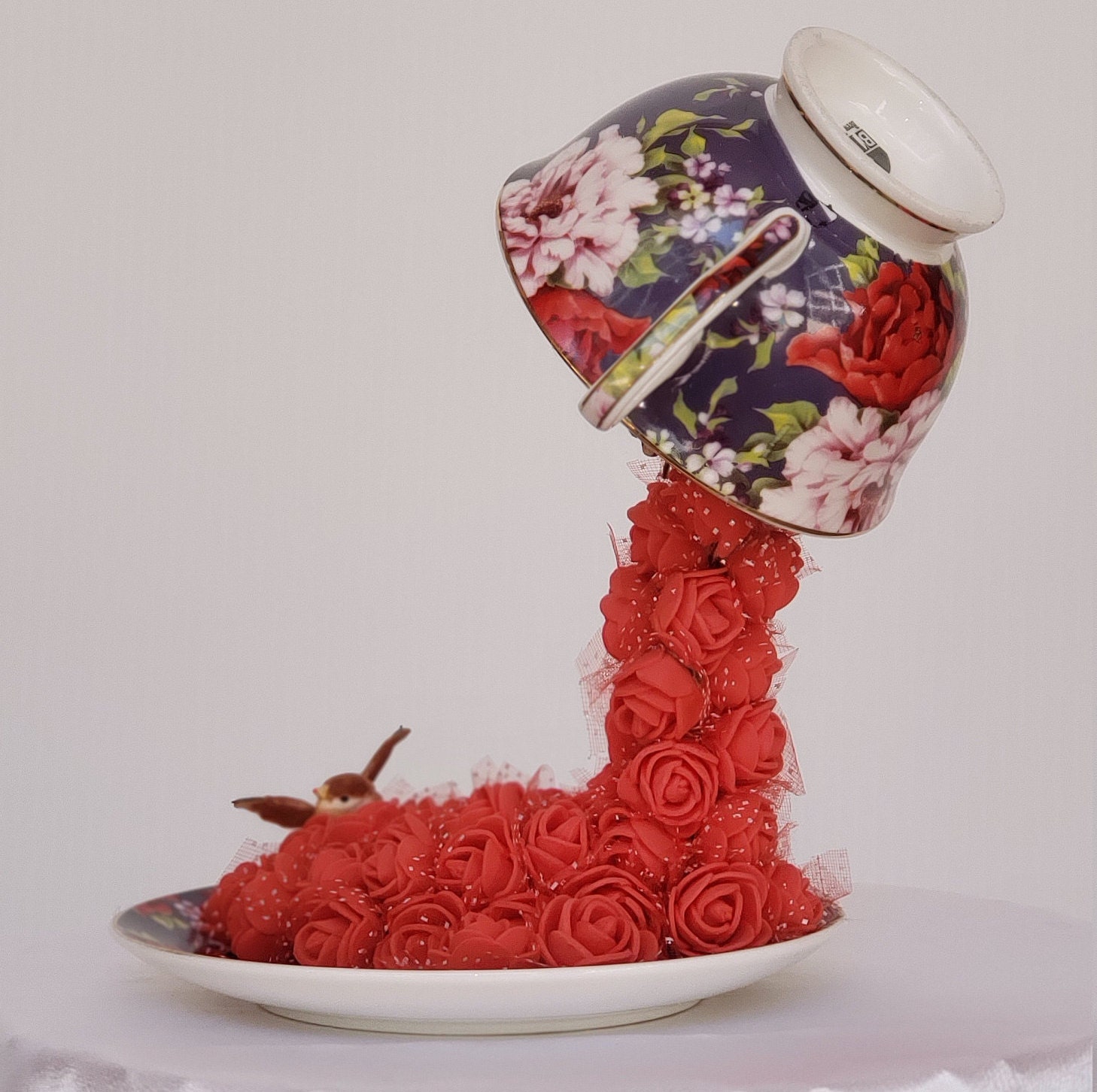 Floating Teacup Waterfall Pouring Foam Flowers Gift Home Décor Etsy