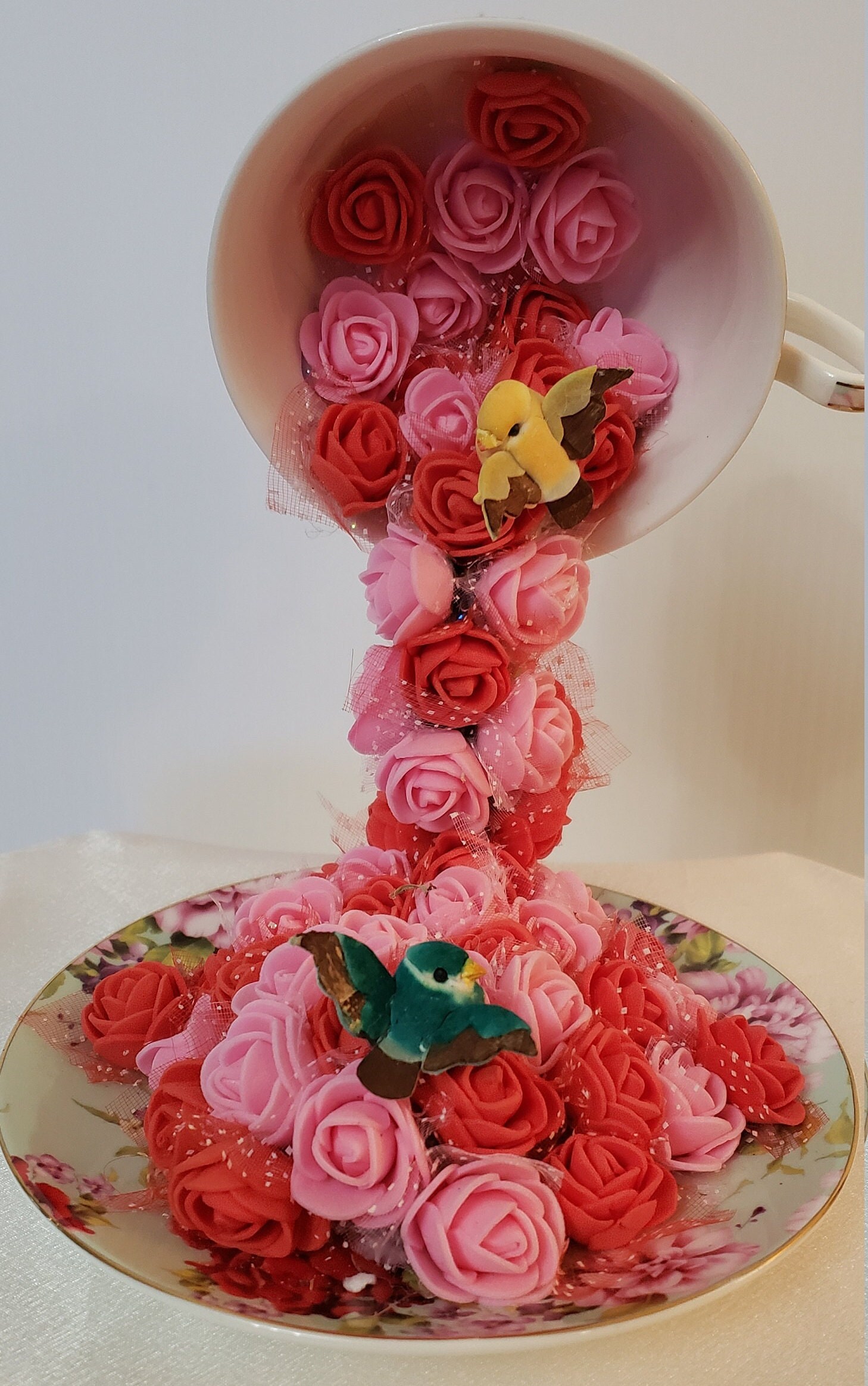 Floating Teacup Waterfall Pouring Foam Flowers Gift Home Décor Etsy