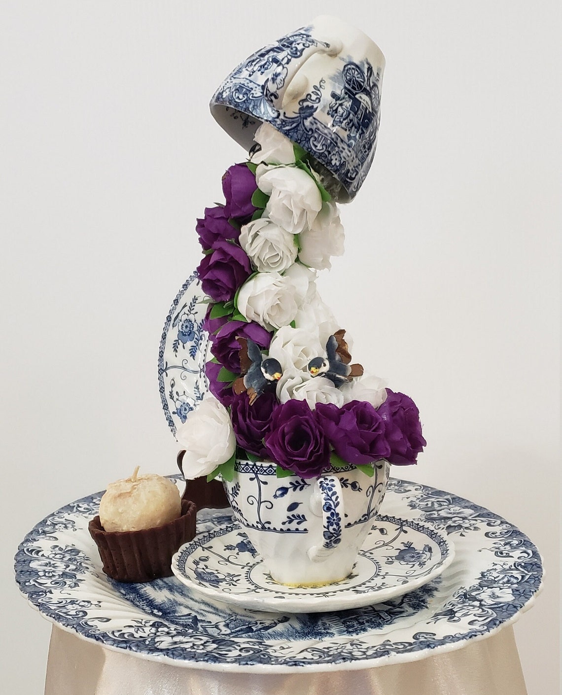 Floating Teacup With Waterfall Pouring Foam Flowers Gift Etsy