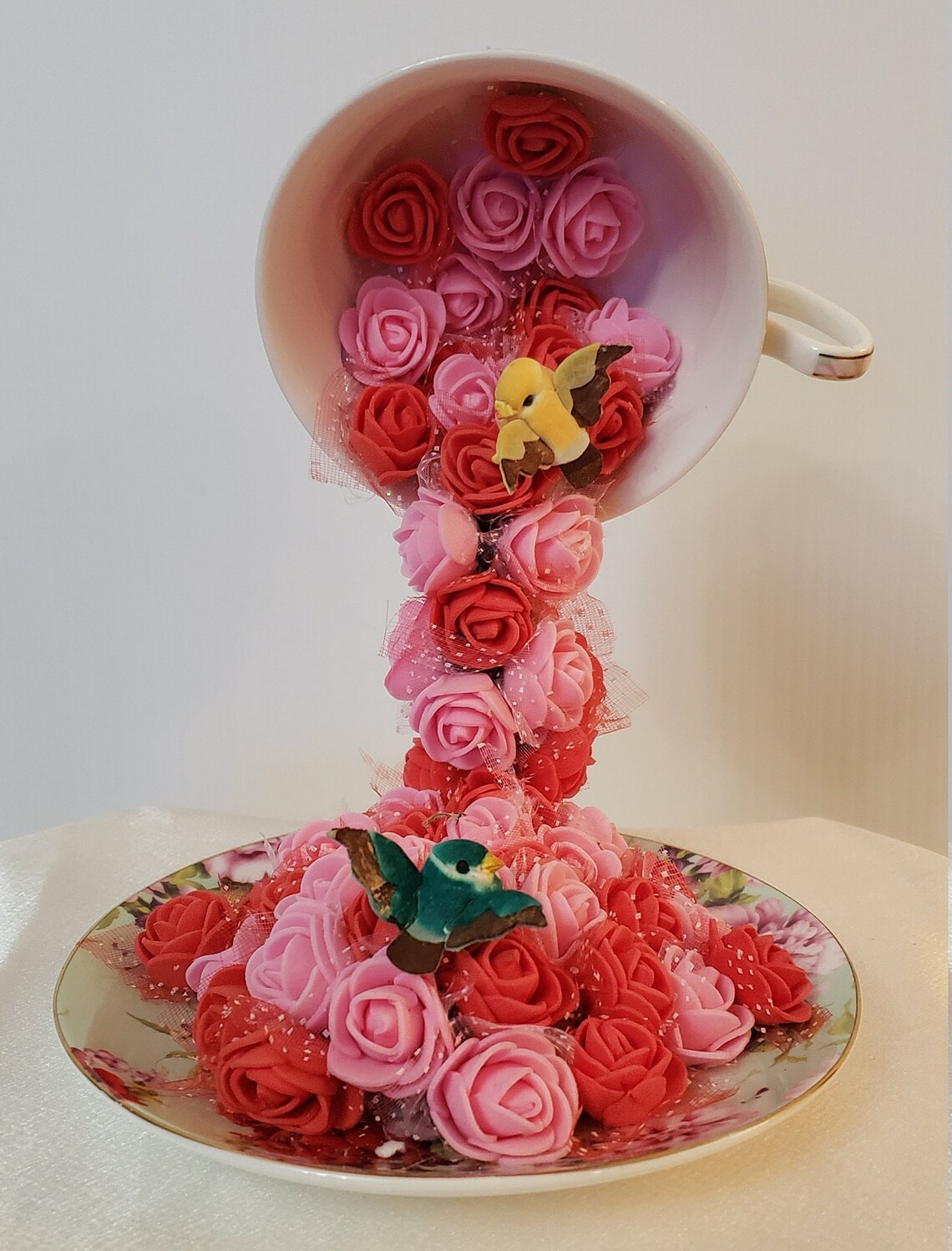 Floating Teacup Waterfall Pouring Foam Flowers Gift Home Décor Etsy