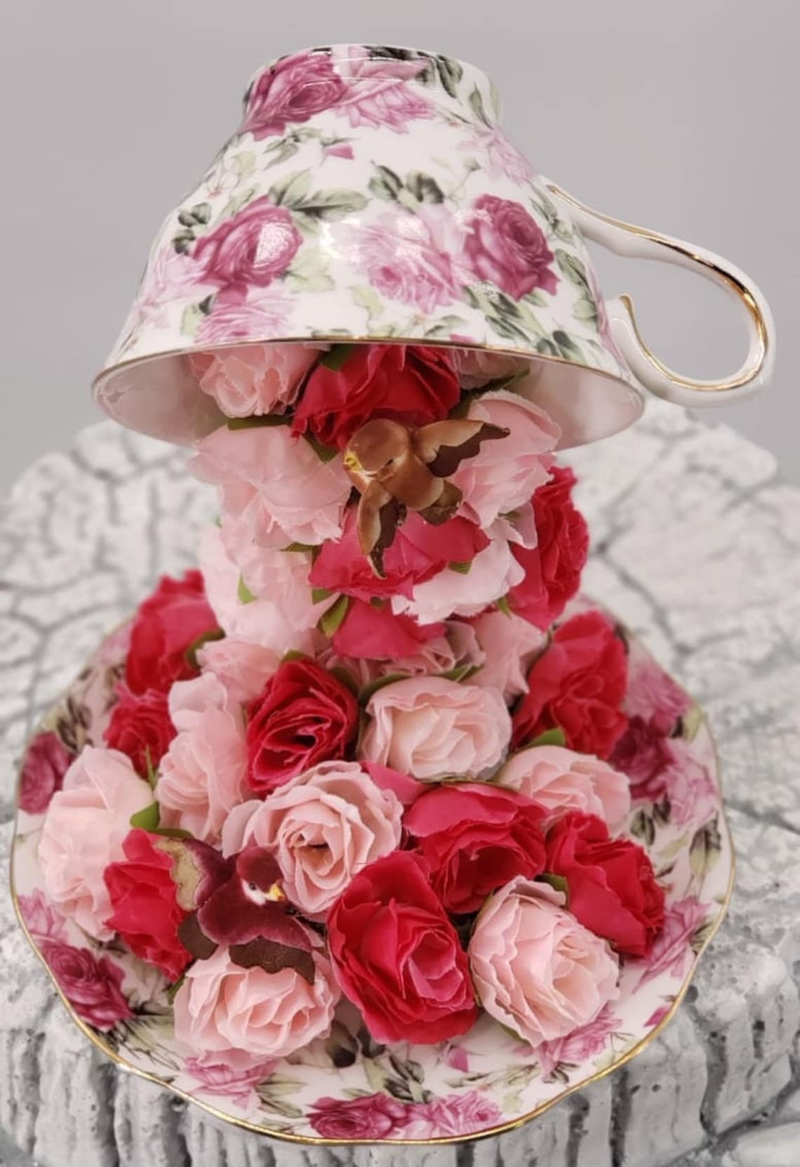 Floating Teacup Waterfall Pouring Artificial Flowers Etsy