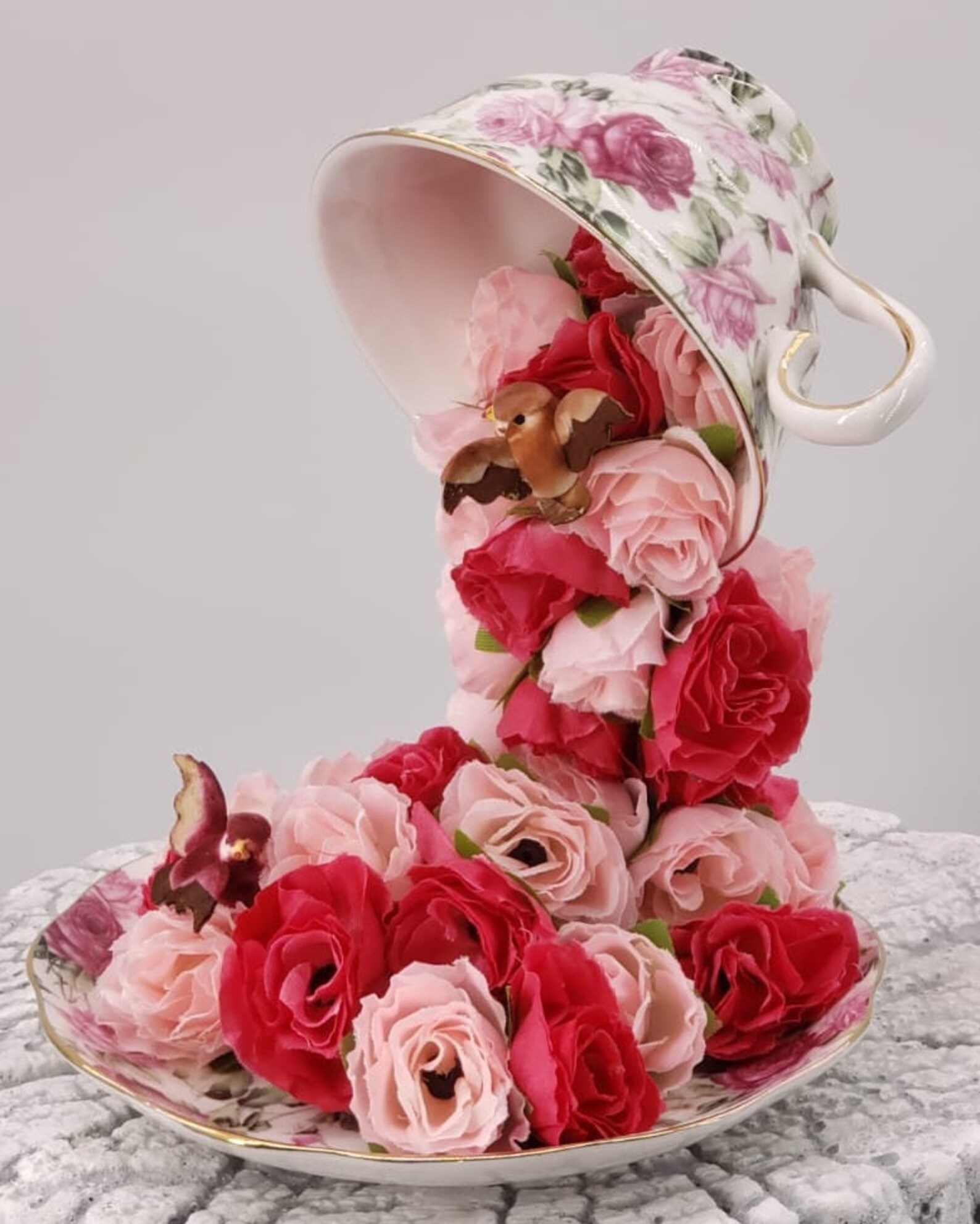 Floating Teacup Waterfall Pouring Artificial Flowers Etsy