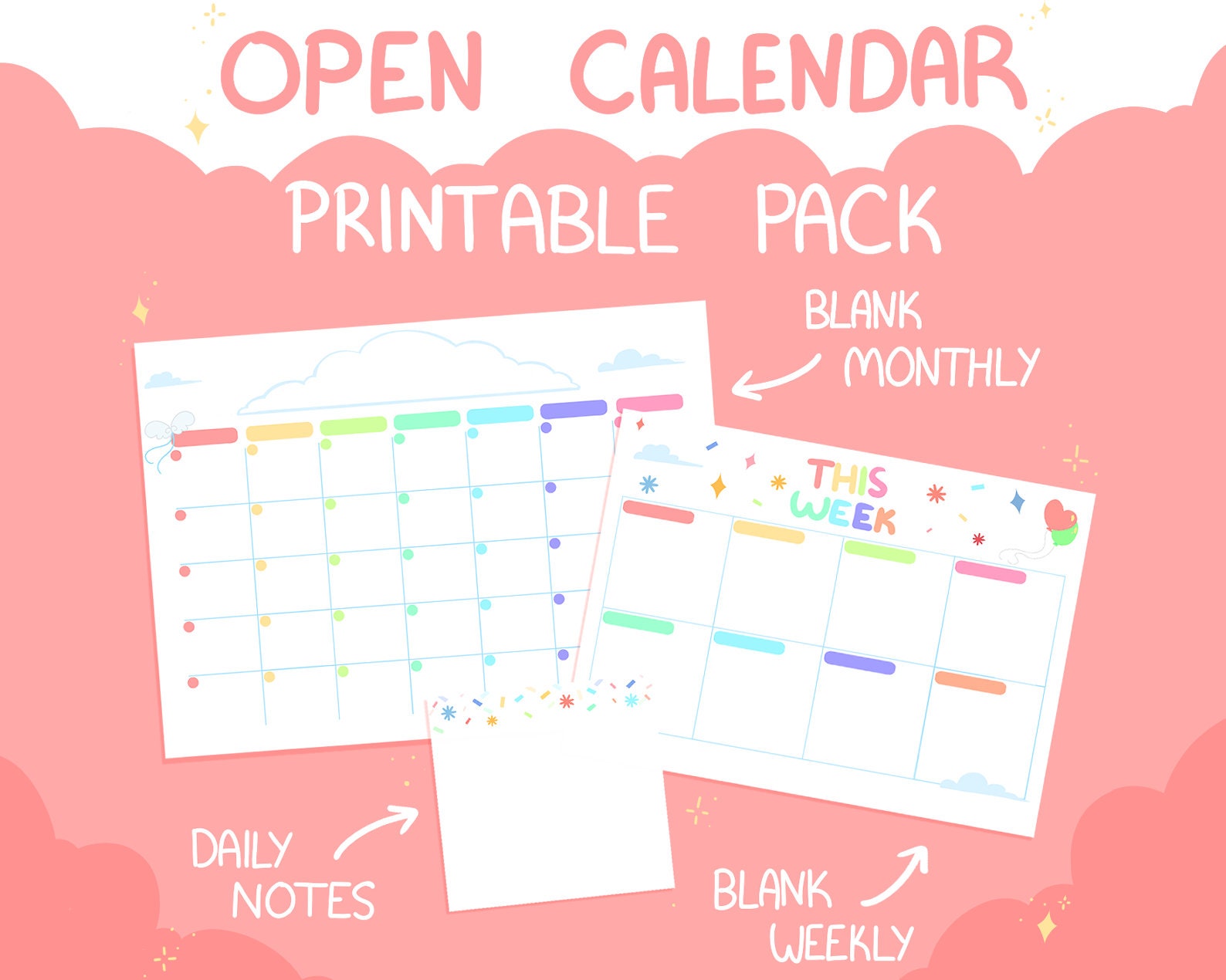Open Calendar Printable pack / Digital download sky theme Etsy