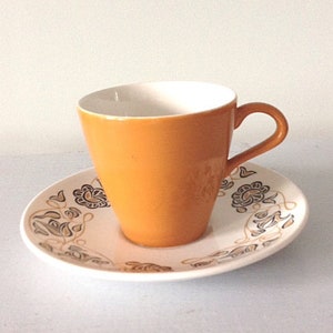 vintage POOLE POTTERY &#39;Desert Song&#39; Coffee Cup Twintone Mustard & White 1960s Design