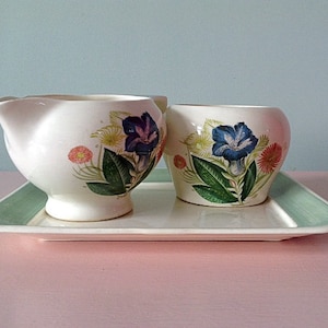 SUSIE COOPER Blue Gentian Milk Jug, Sugar Bowl & Rectangular Plate from 1959 - E2398