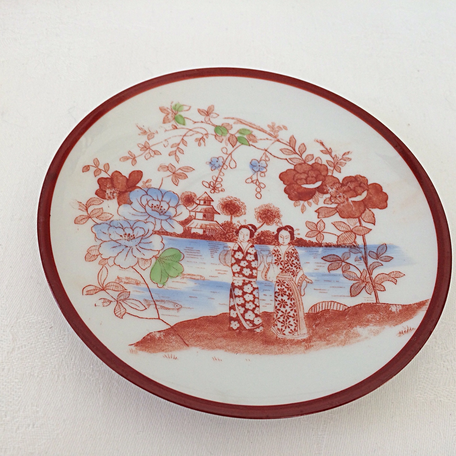 Vintage Kutani 1950s Japanese Geisha Tea Set China Tea Cup Saucer Plate