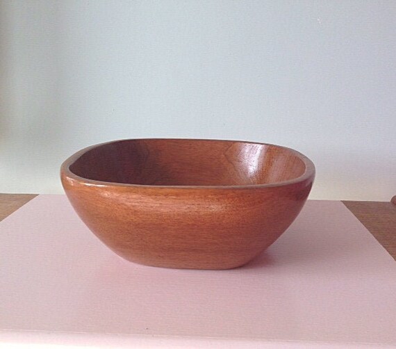 Vintage Square Teak Bowl Wooden Fruit Bowl Salad Bowl   Handcrafted Genuine Teak