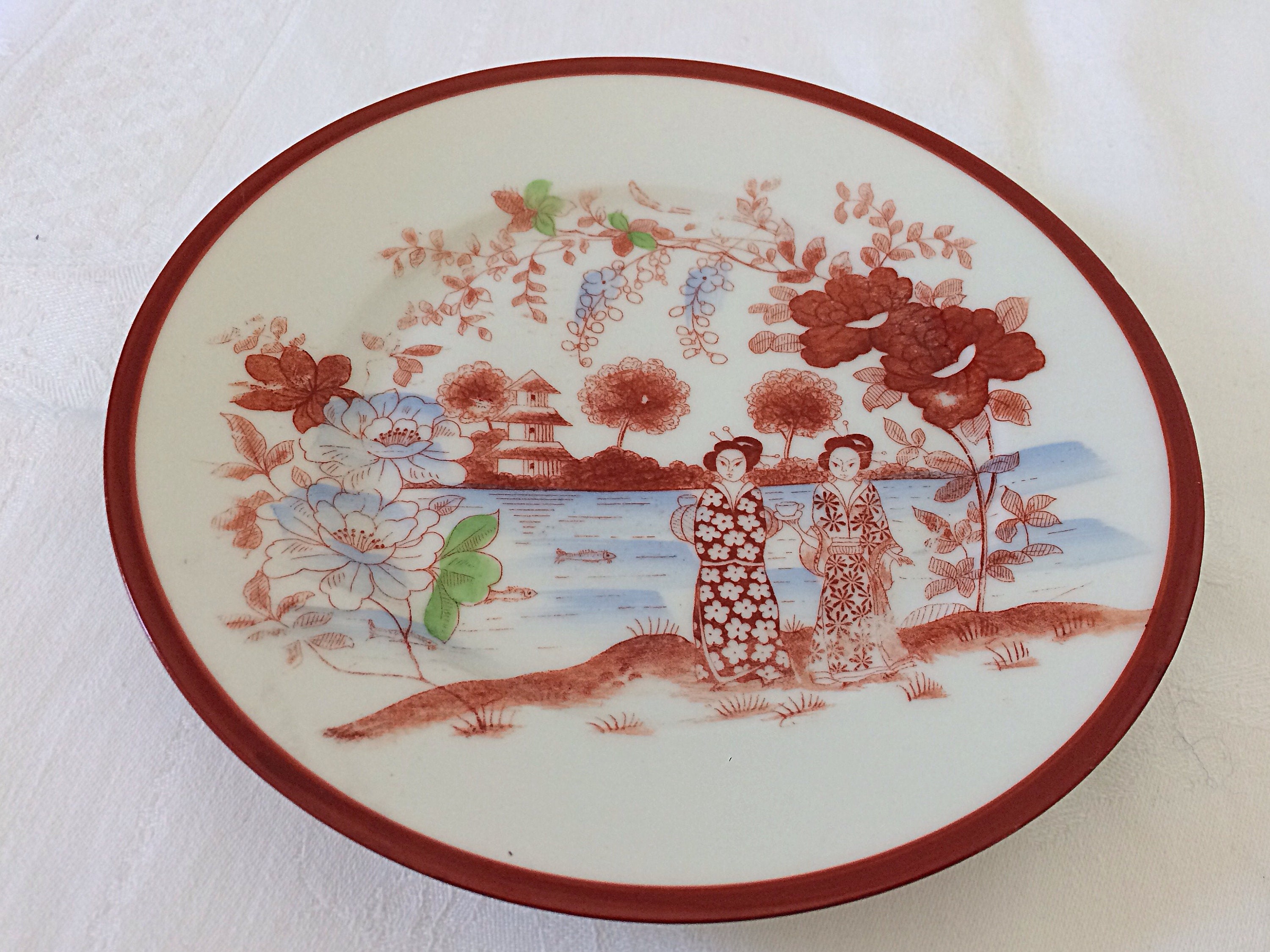 Vintage Kutani 1950s Japanese Geisha Tea Set China Tea Cup Saucer Plate