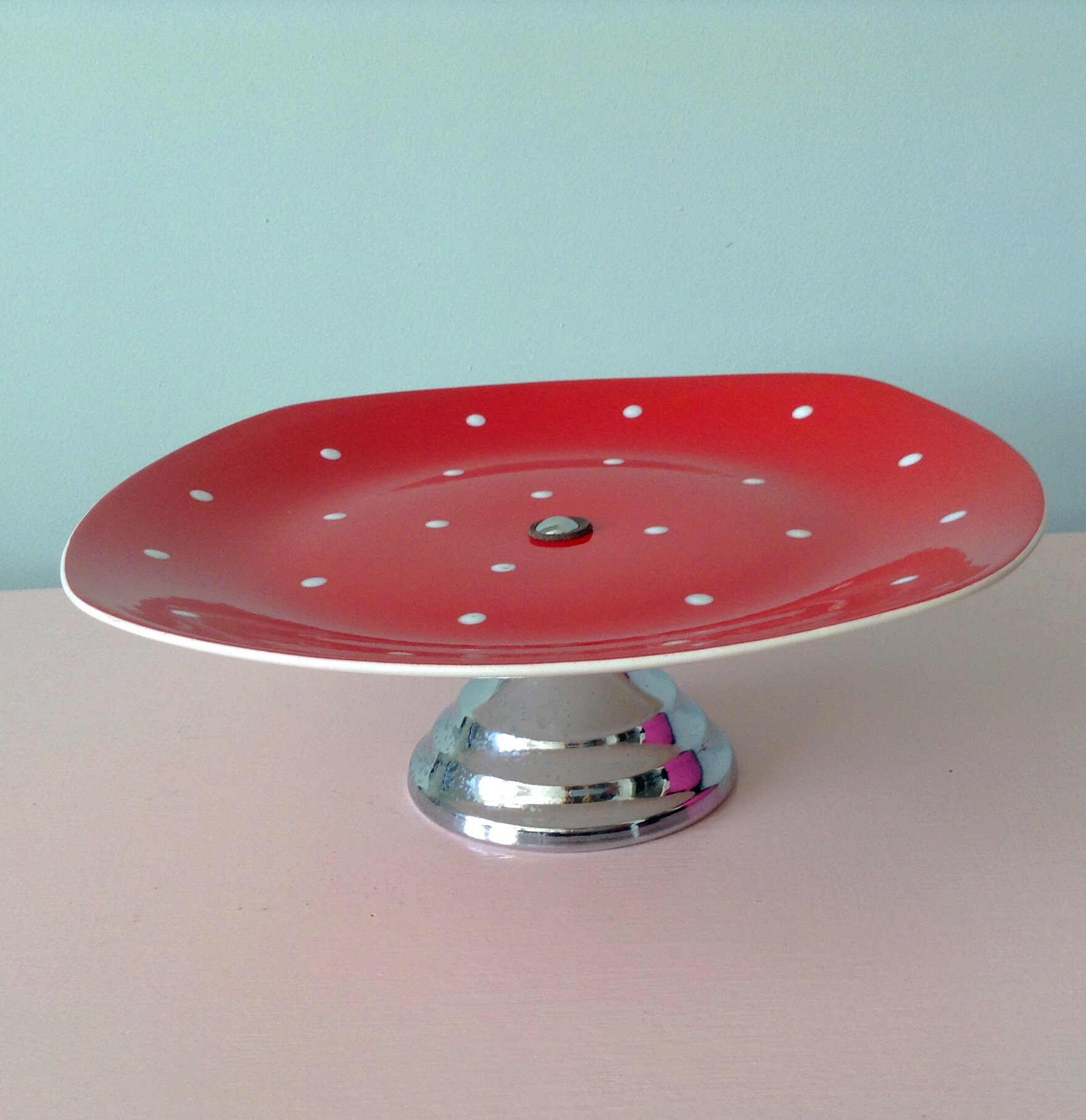 ミッドウィンターレッドドミノ　ケーキスタンド Vintage Midwinter Red Domino Tazza Cake Stand Polka Dot 1950s