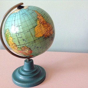 Miniature  1971 Paper Globe Terrestrial Globe by Brasov, Intreprinderea Poligrafica