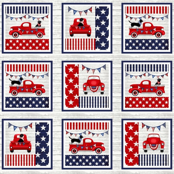 Truckin' in the USA 7 inch Blocks Panel by Chelsea Design Works Collection for Studio E Fabrics