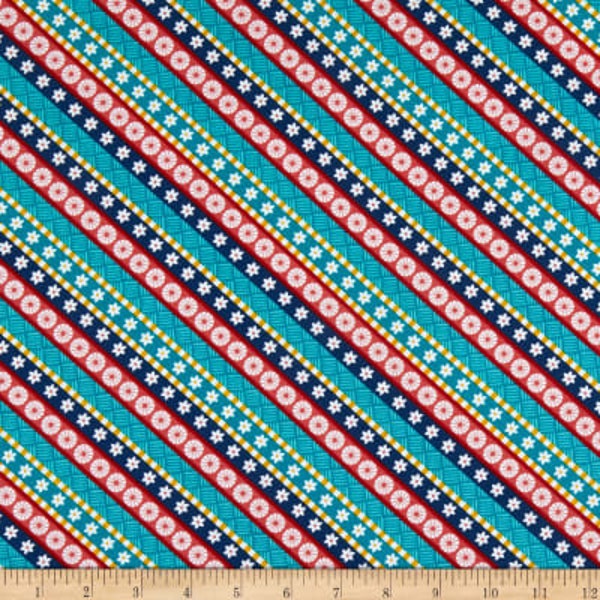 Gone Glamping Diagonal Teal Stripe Fabric Designed by Anne Rowan for Wilmington Prints