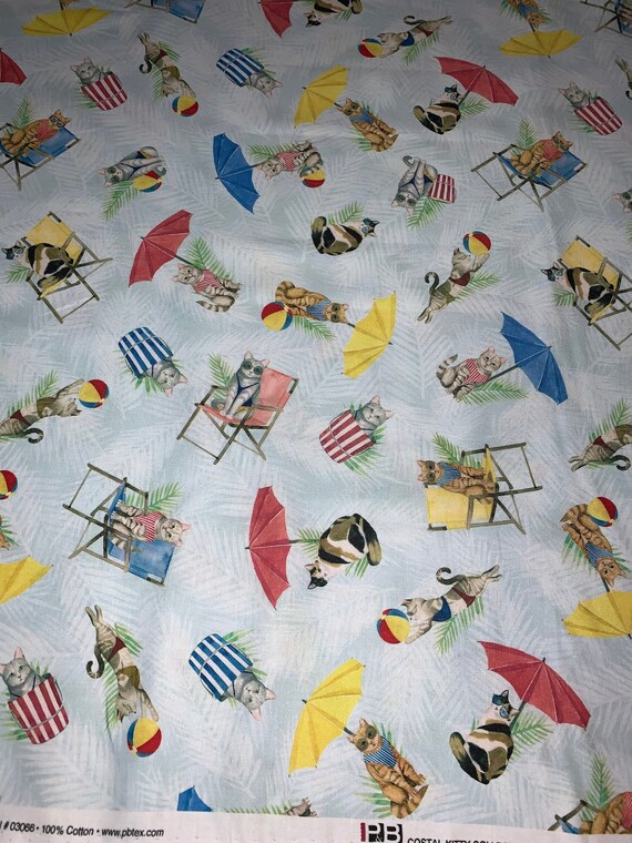 Coastal Kitty All Around Kitty Fabric by P & B Textiles Etsy