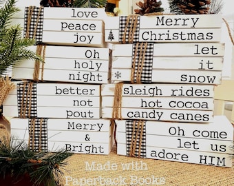 Stamped Christmas Book Decor: Personalized Holiday Bookshelf Decor