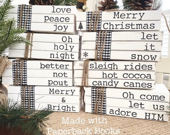 Stamped Christmas Book Decor: Personalized Holiday Bookshelf Decor