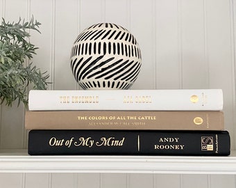 Decorative Hardcover Book Black Tan Cream White Bookshelf Decor, modern bookshelf decor, minimalist home staging for neutral aesthetic