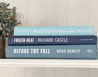 Aesthetic shades of blue books for home, decorative book, coastal book display home staging blue bookshelf decor, used/damaged discount book