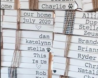 Personalized Stamped Book Decor: Family Name Gift