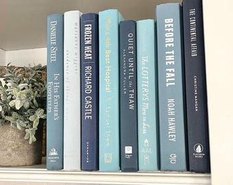Blue Decorative Book Set, Coastal Bookshelf Decor, shades of blue books for book styling, cape cod book staging, lake house books for home
