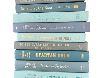 Shades of Blue Decorative Book Bundle: Bookshelf Decor for modern coastal beach house home