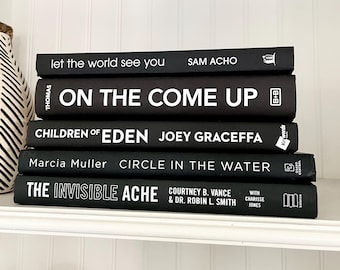 Black and White Hardcover Book Stack: Authentic Home Decor, Set of 5