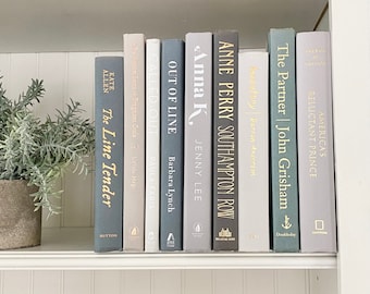 Bundle of mixed gray & blue books, decorative books, bookshelf decor, vintage book, coastal decor, display book, cool gray and blue tones