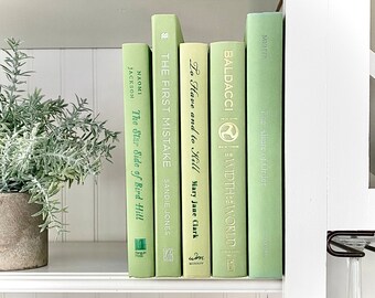 Bundle of mixed green books, lime book, staging books, home decor, decorative books, bookshelf decor, table books, book stack, vintage book