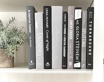 Book decor, black light + dark gray decorative books, bookshelf decor, book stack, vintage book, black decor, display book